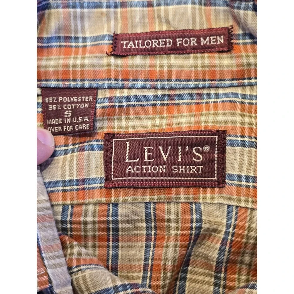 Levis Action Shirt Mens Small Orange Plaid Long Sleeve Button Down‎ Made in USA